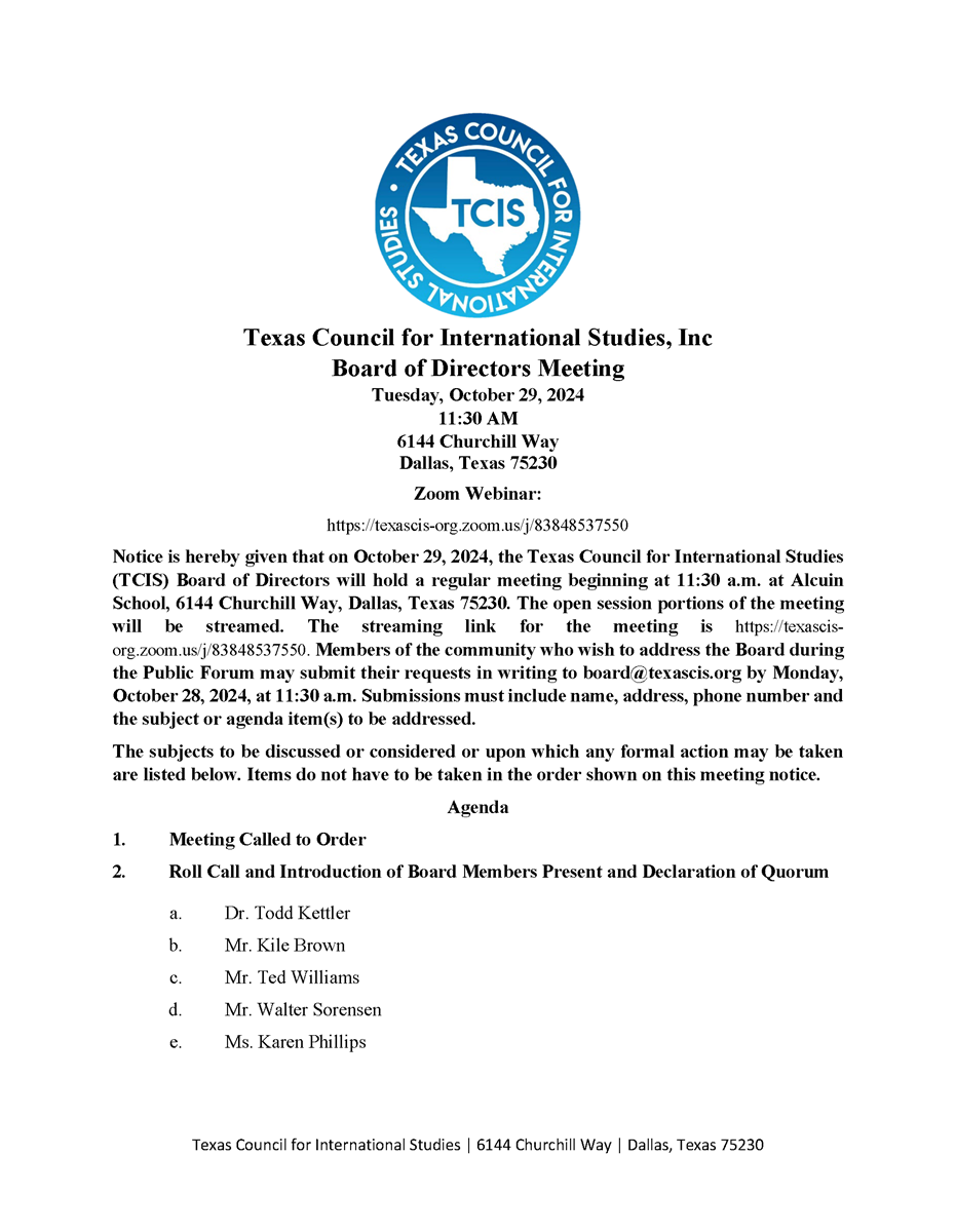 TCIS meeting agenda